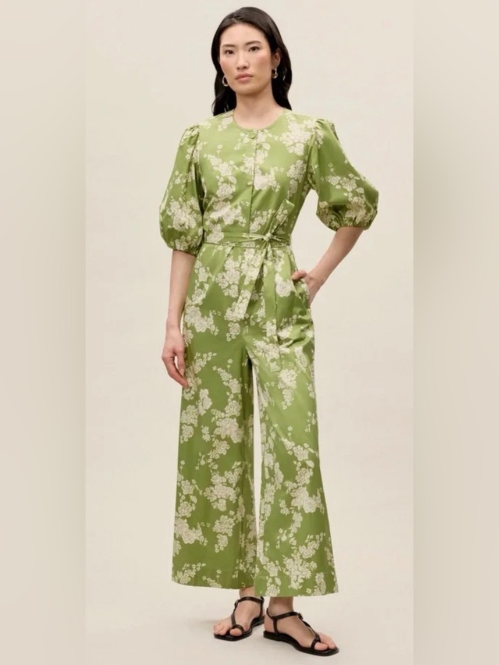 Rebecca Taylor Olive Green Floral Wrap Jumpsuit